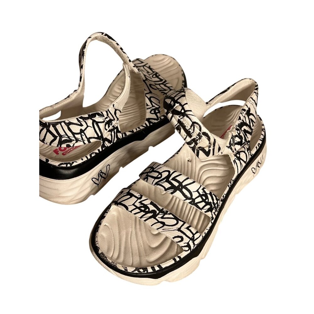Skechers Foamies Women's Platform Sandals - Size 7 White & Black Graffiti Print - Picture 7 of 8